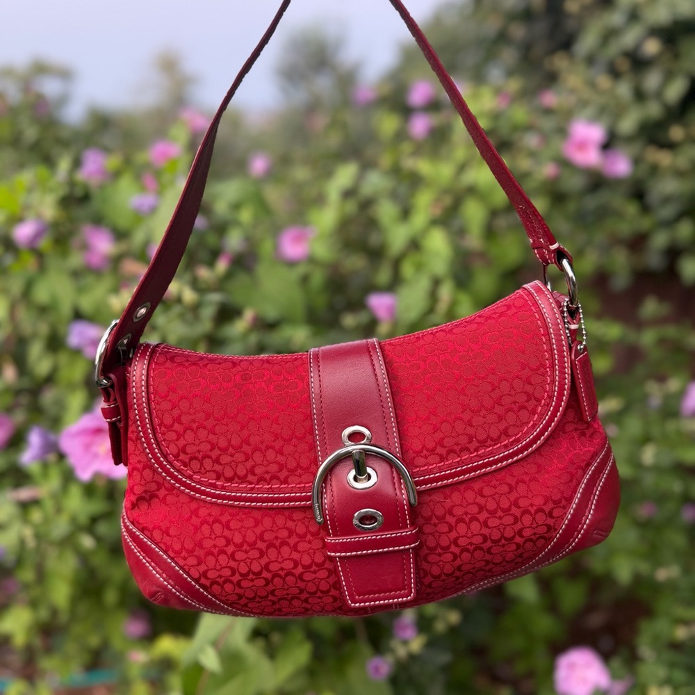 Vintage Y2K Coach Cherry Red Soho Signature C Canvas Logo Shoulder Bag F10926
